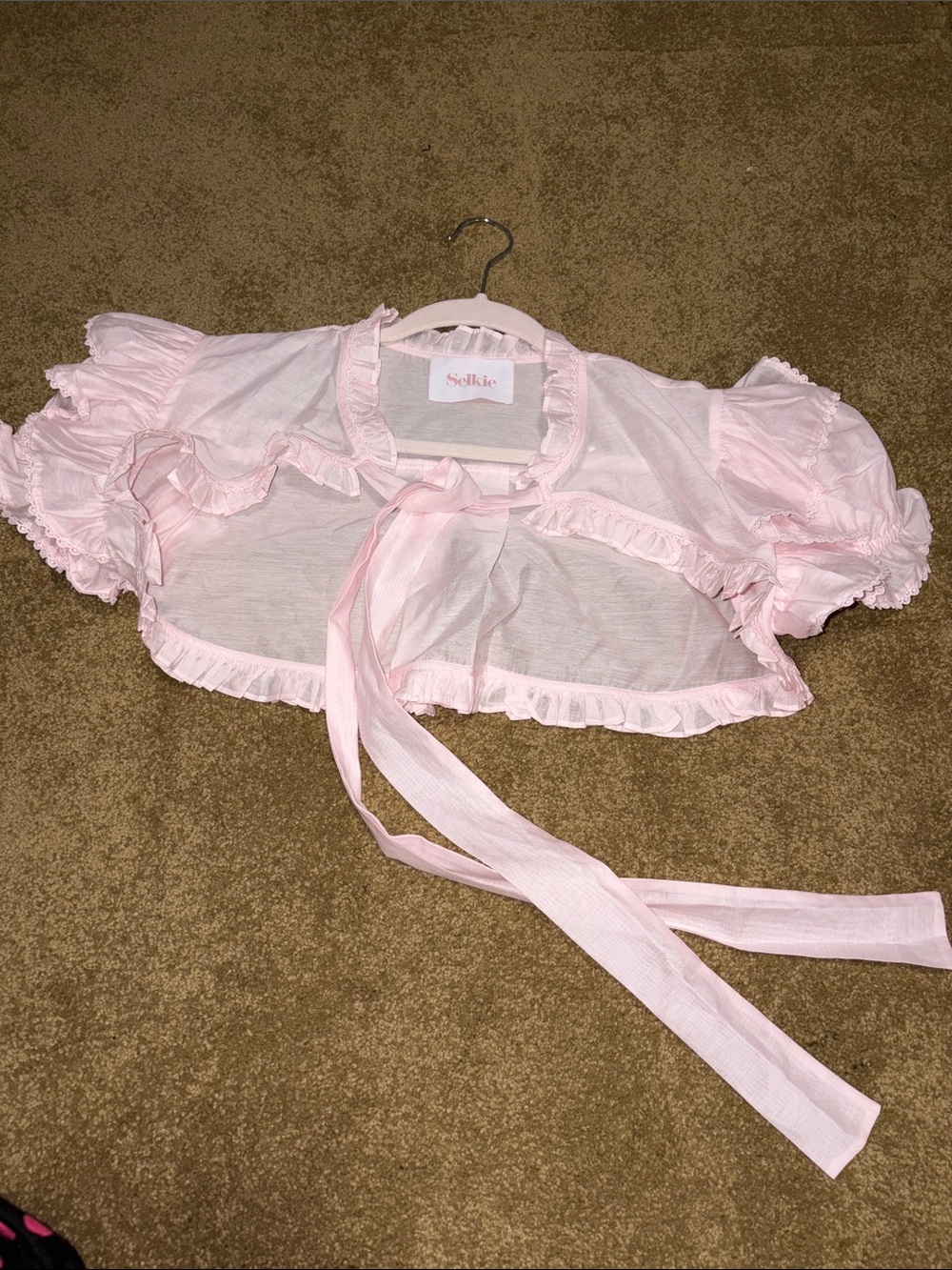 Selkie Pale Pink Ruffle Tie-Front Bolero- never worn